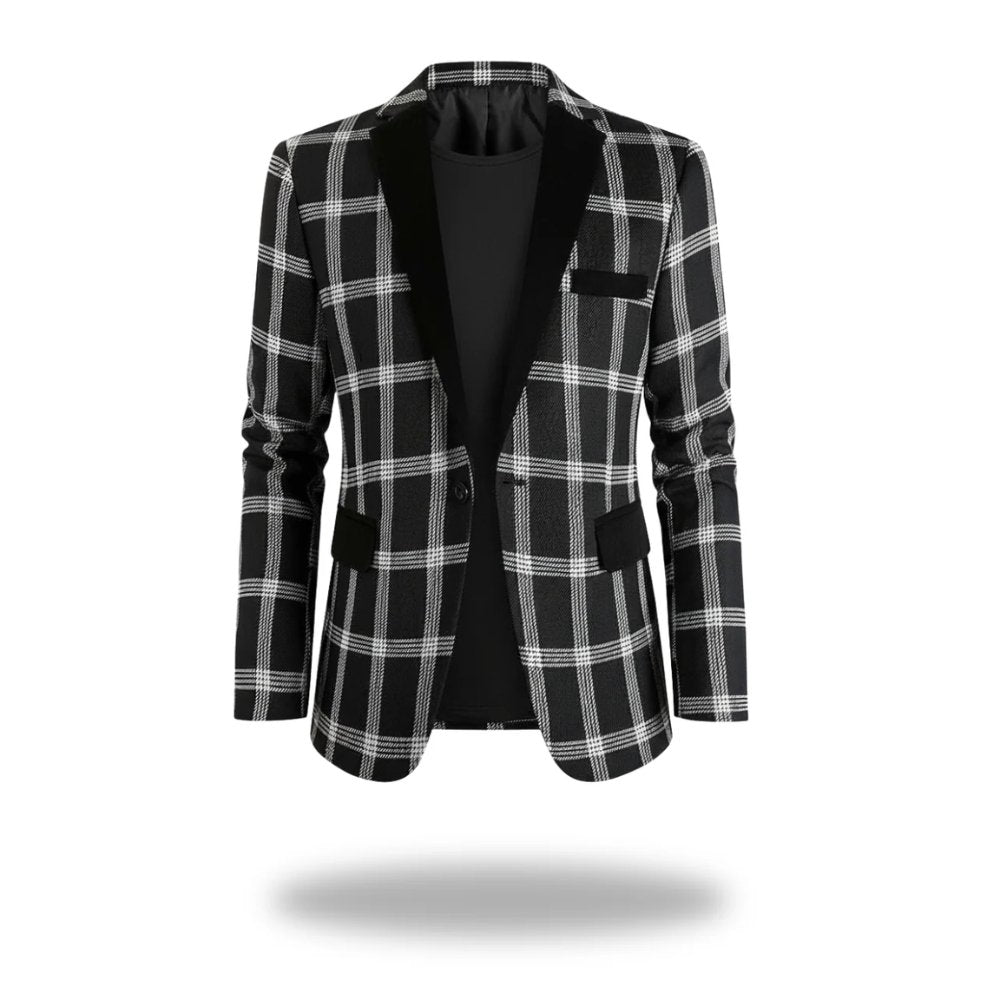 Men's Checked Blazer Tailored Fit Cotton Polyester - Black
