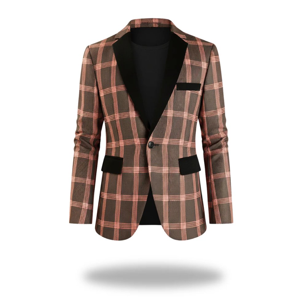 Men's Checked Blazer Tailored Fit Cotton Polyester - Brown