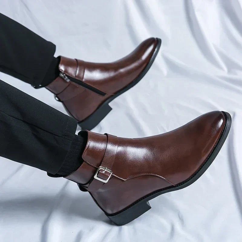 Men's Chelsea Boots Side Zipper Brown Leather Ankle