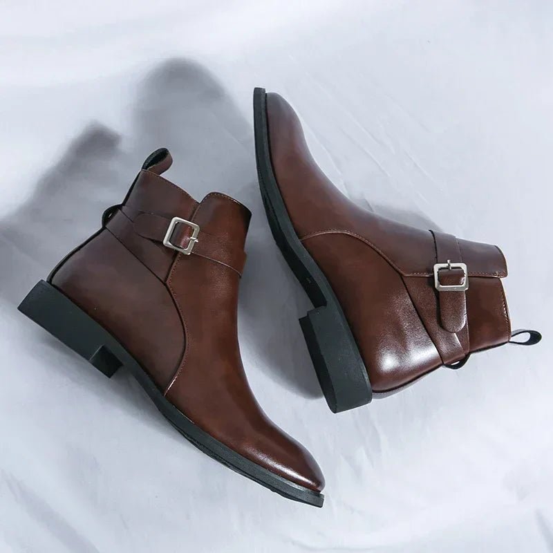Men's Chelsea Boots Side Zipper Brown Leather Ankle