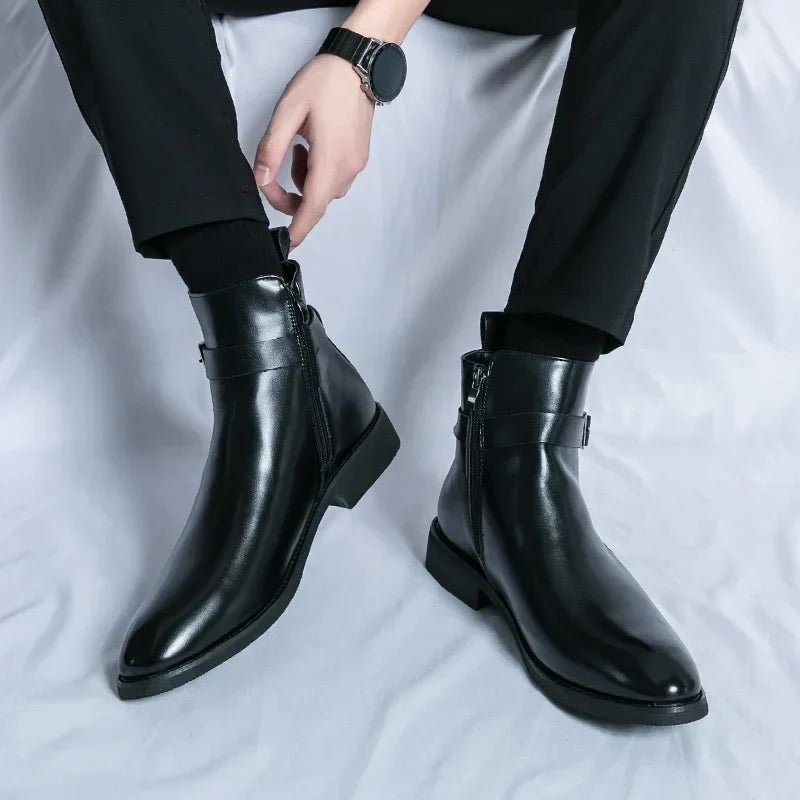 Men's Chelsea Boots Side Zipper Brown Leather Ankle