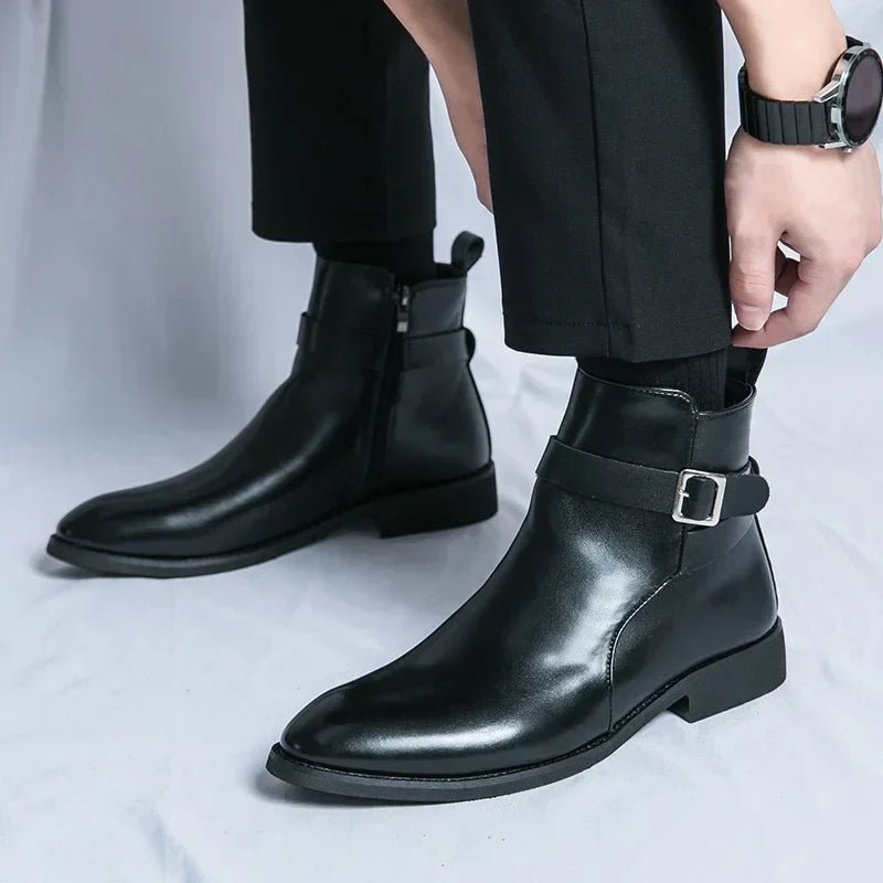 Men's Chelsea Boots Side Zipper Brown Leather Ankle
