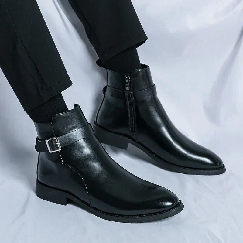 Men's Chelsea Boots Side Zipper Brown Leather Ankle
