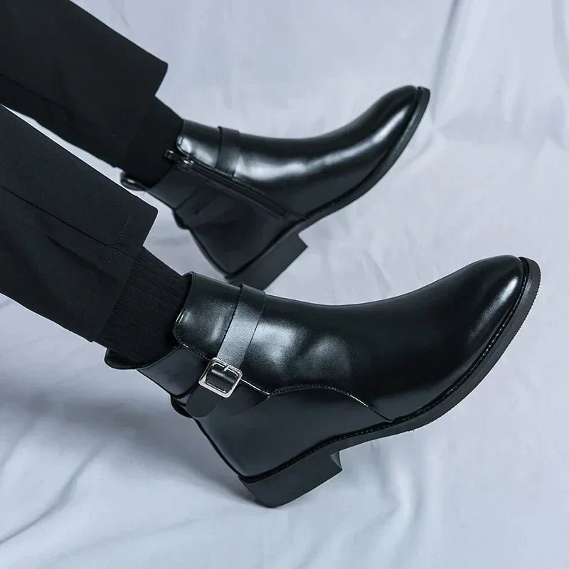 Men's Chelsea Boots Side Zipper Brown Leather Ankle