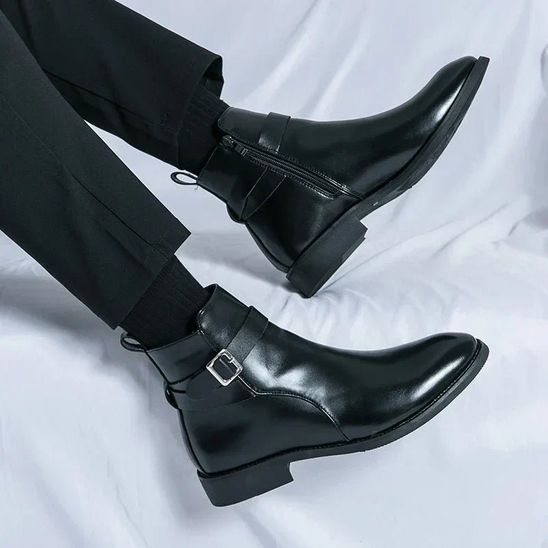 Men's Chelsea Boots Side Zipper Brown Leather Ankle