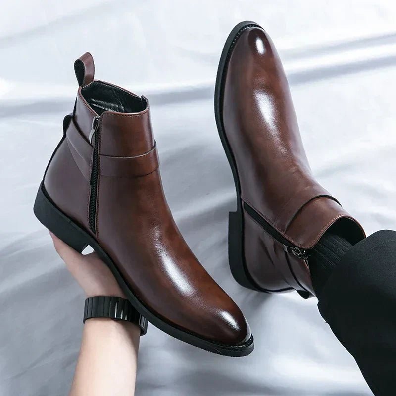 Men's Chelsea Boots Side Zipper Brown Leather Ankle