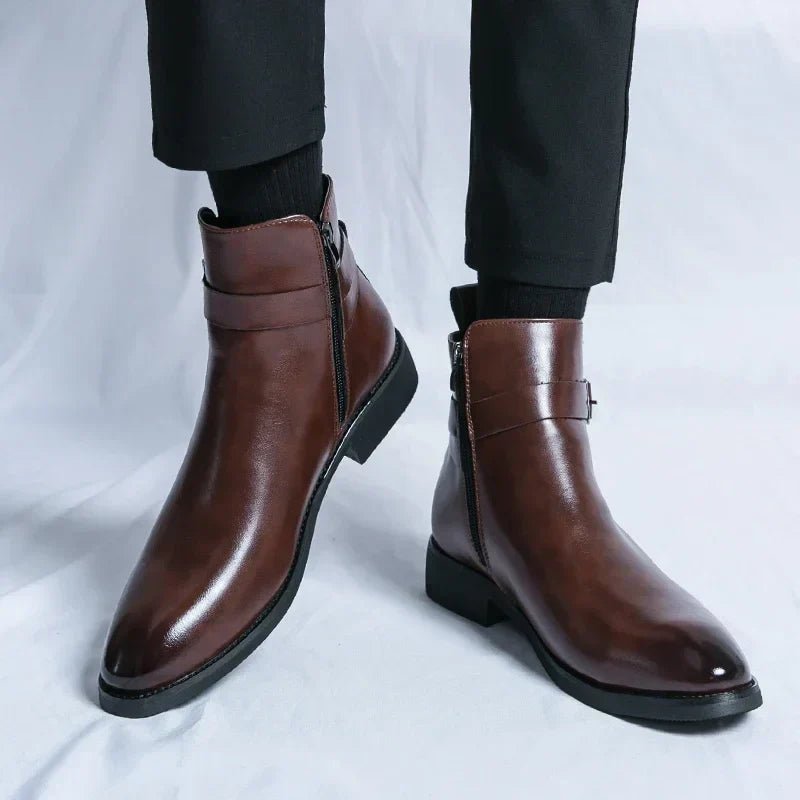 Men's Chelsea Boots Side Zipper Brown Leather Ankle