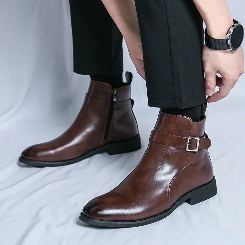 Men's Chelsea Boots Side Zipper Brown Leather Ankle