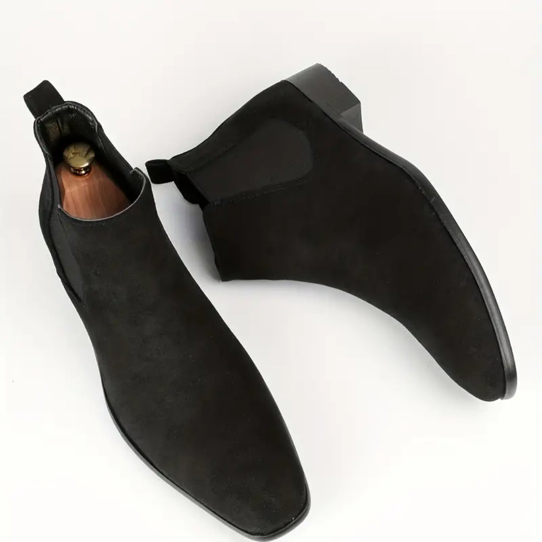Men's Chelsea Boots Suede Ankle Elastic Side Panels - Black