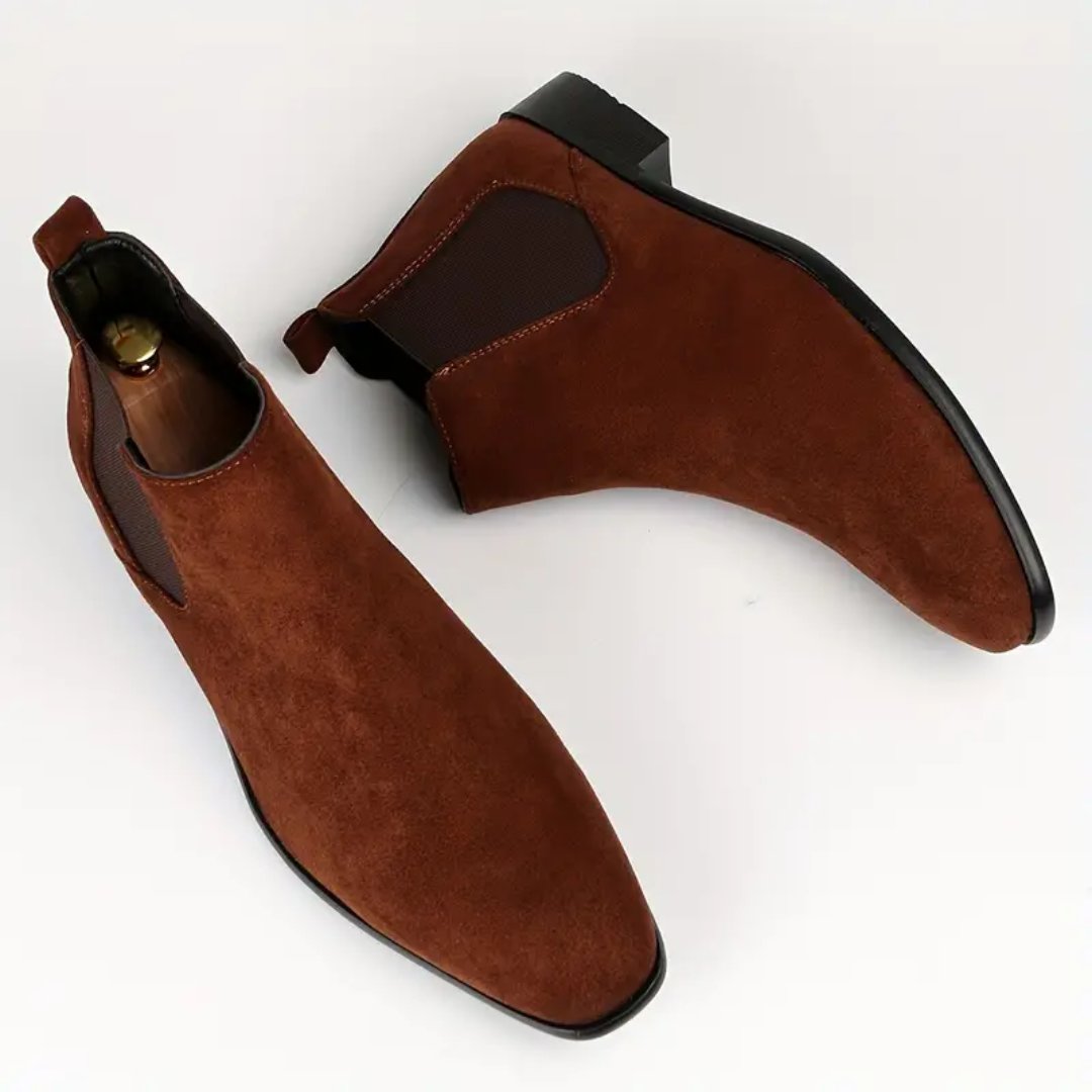 Men's Chelsea Boots Suede Ankle Elastic Side Panels - Dark Brown