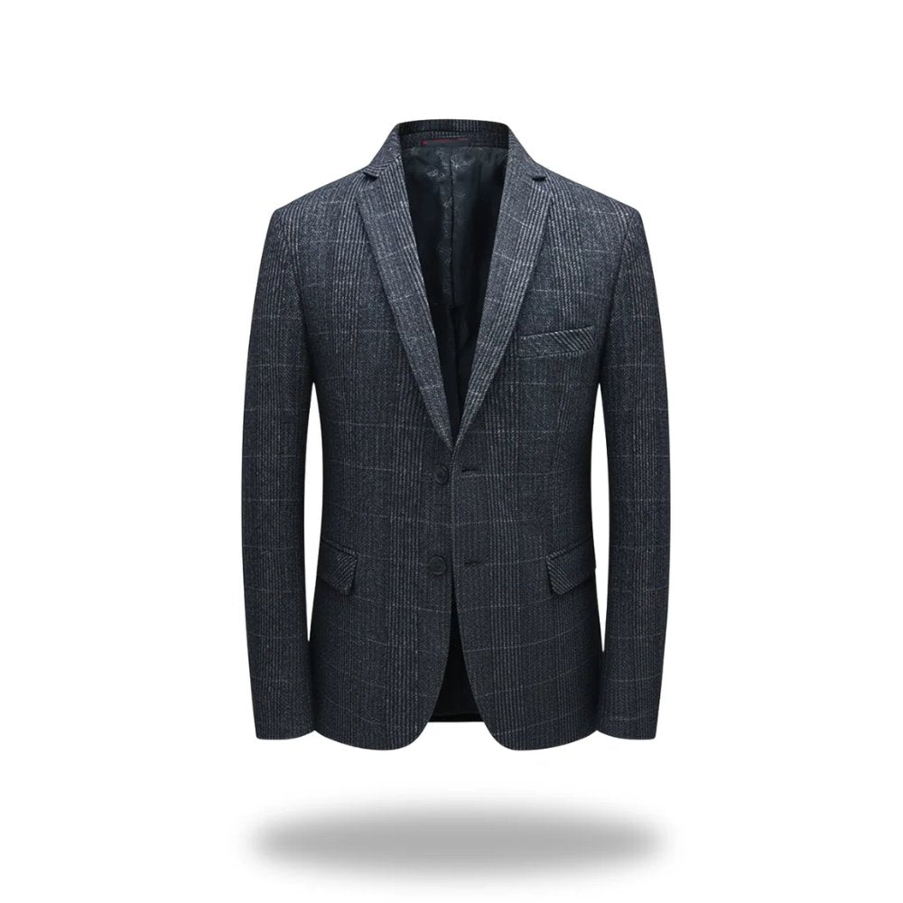 Men's Classic Blazer Tailored Fit Cotton Blend Business - Navy Blue