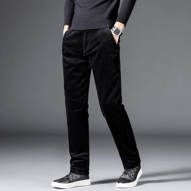Men's Corduroy Trousers Medium Waist Straight Leg - Black