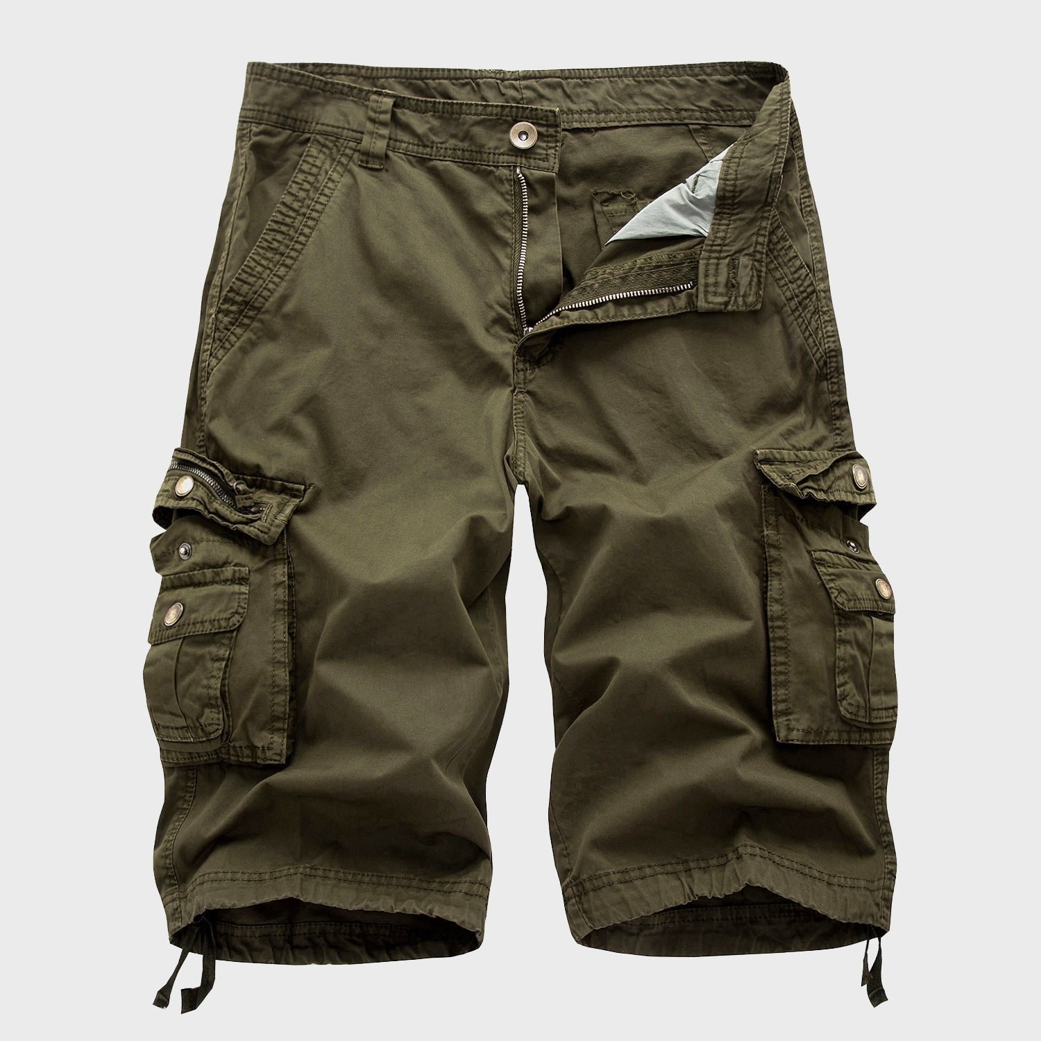 Men's Cotton Blend Multi-Pocket Drawstring Cargo Shorts - Green
