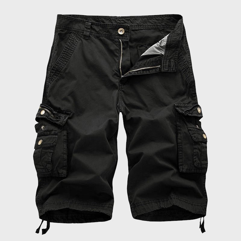 Men's Cotton Blend Multi-Pocket Drawstring Cargo Shorts - Black