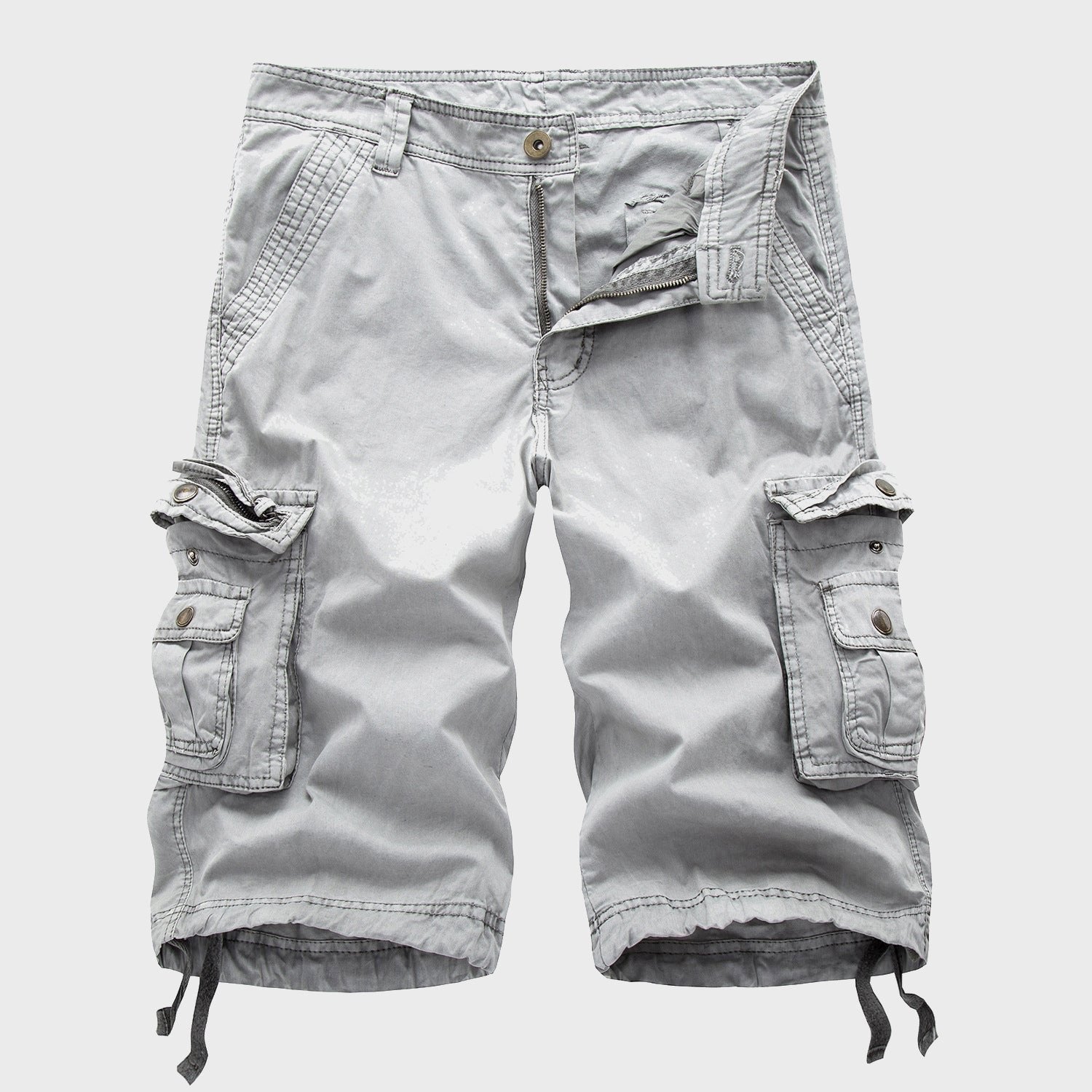 Men's Cotton Blend Multi-Pocket Drawstring Cargo Shorts - Gray