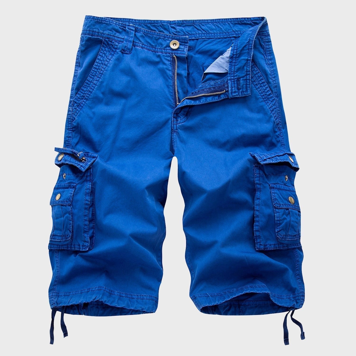 Men's Cotton Blend Multi-Pocket Drawstring Cargo Shorts - Blue