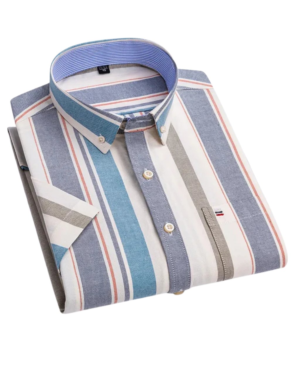 Men's Cotton Button-Up Shirt Striped Short Sleeve