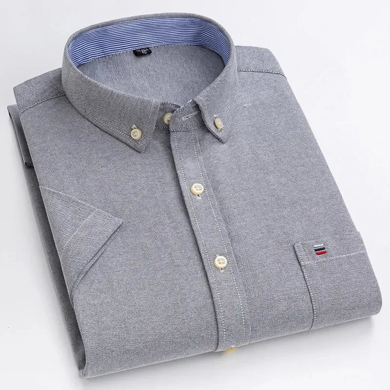 Men's Cotton Button-Up Shirt Striped Short Sleeve - Gray