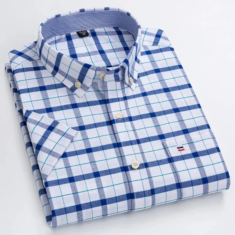 Men's Cotton Button-Up Shirt Striped Short Sleeve - White