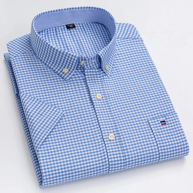 Men's Cotton Button-Up Shirt Striped Short Sleeve - Blue