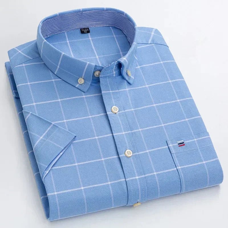 Men's Cotton Button-Up Shirt Striped Short Sleeve