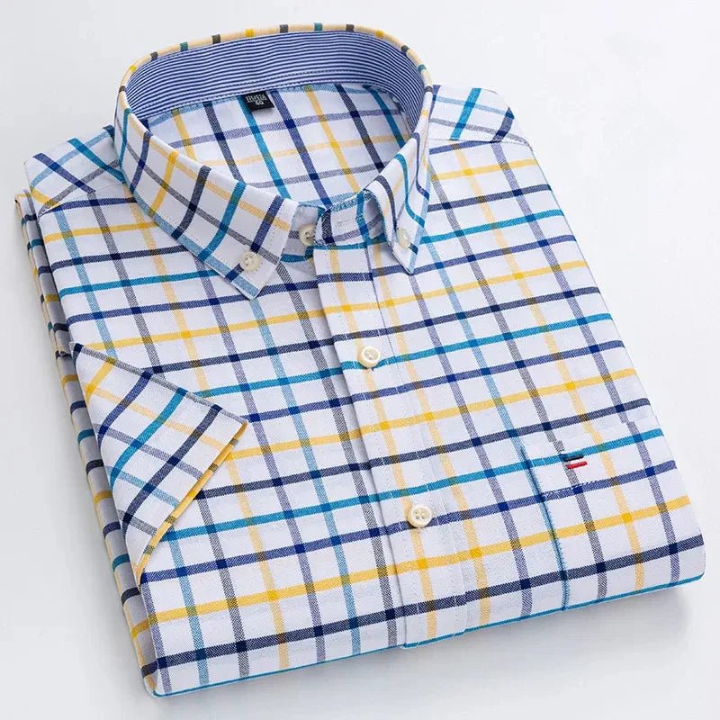 Men's Cotton Button-Up Shirt Striped Short Sleeve - Yellow