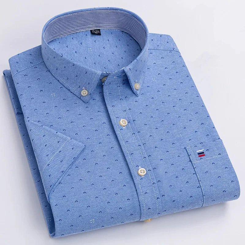 Men's Cotton Button-Up Shirt Striped Short Sleeve