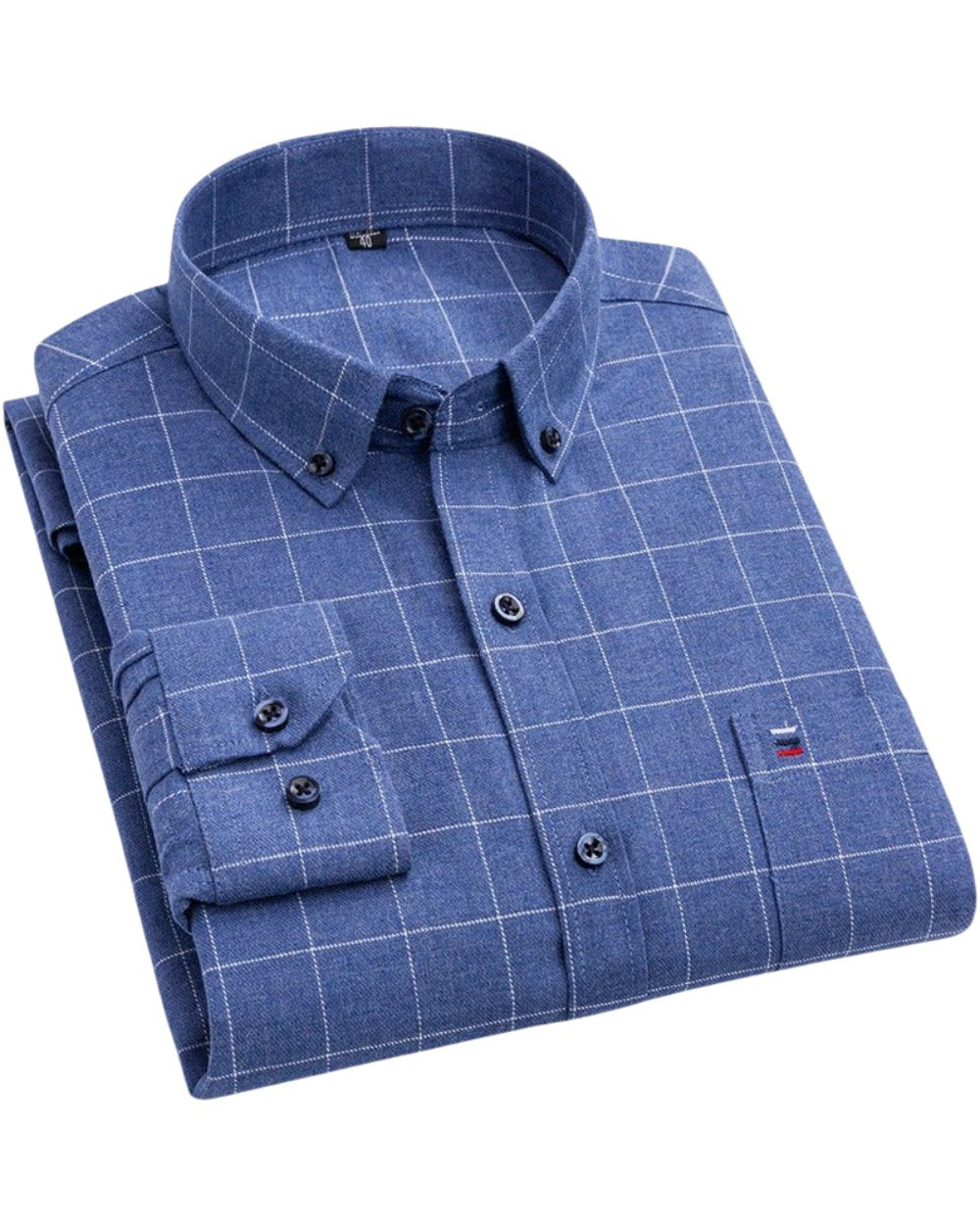 Men's Cotton Check Shirt Button Down Long Sleeve - Ocean Blue