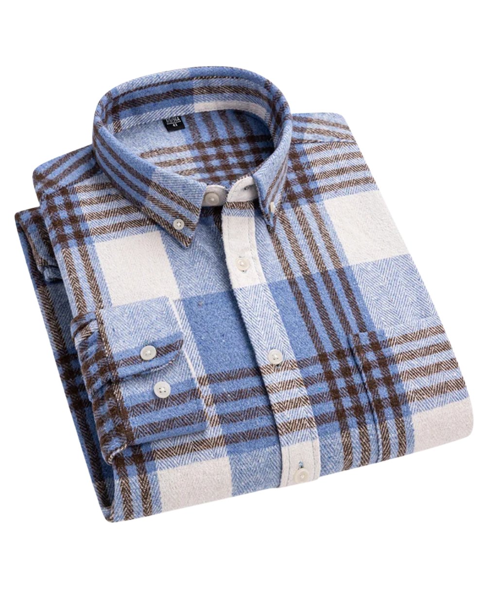 Men's Cotton Checked Shirt Button Down Relaxed Fit - Light Blue