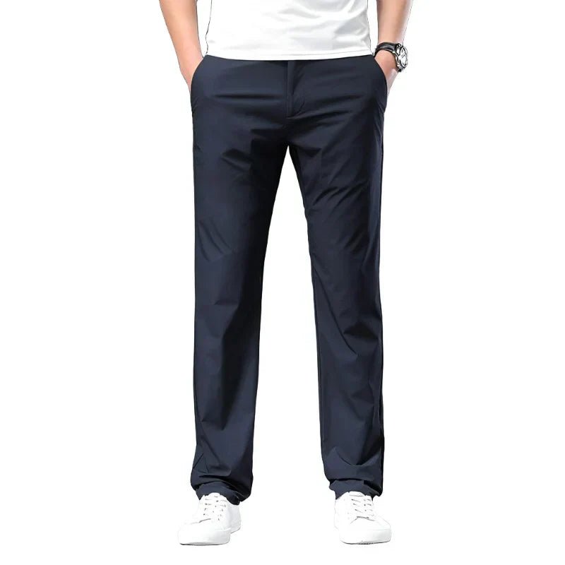 Men's Cotton Chino Pants Casual Straight Leg Trousers - Blue