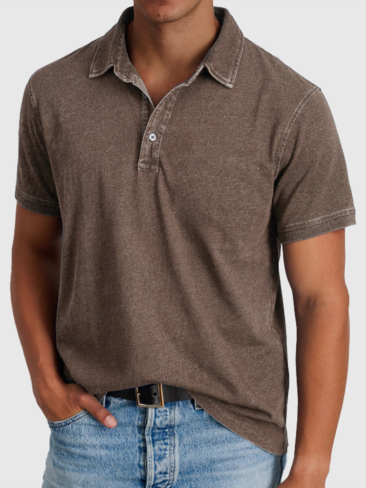 Men's Cotton-Denim Short Sleeve Regular-Fit Polo - Brown