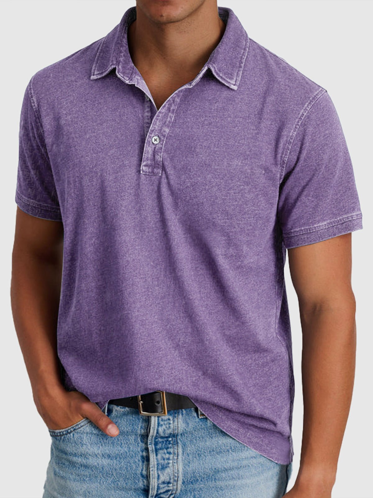 Men's Cotton-Denim Short Sleeve Regular-Fit Polo - Purple