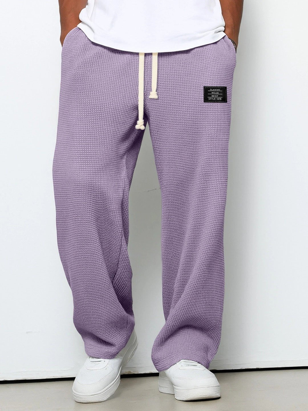 Men's Cotton Drawstring Pants Relaxed Wide Leg Casual - Purple