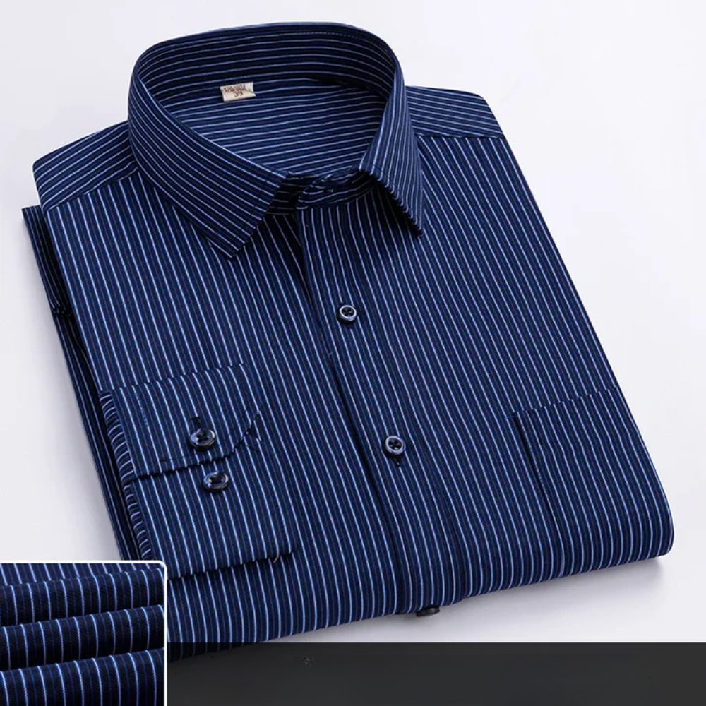 Men's Cotton Dress Shirt Long Sleeve Business Office - Navy Blue