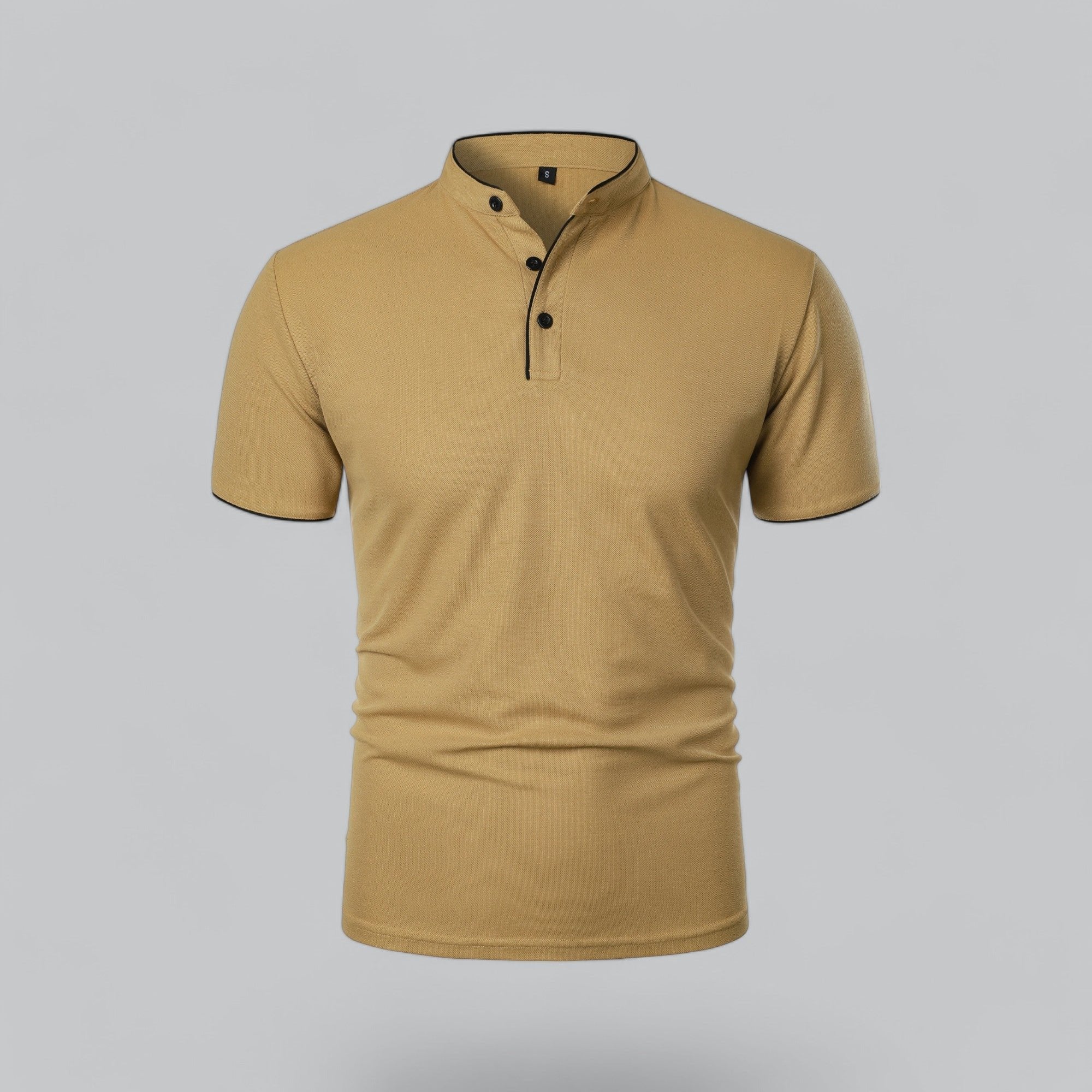 Men's Cotton Mandarin Collar Three-Button Polo Shirt - Khaki