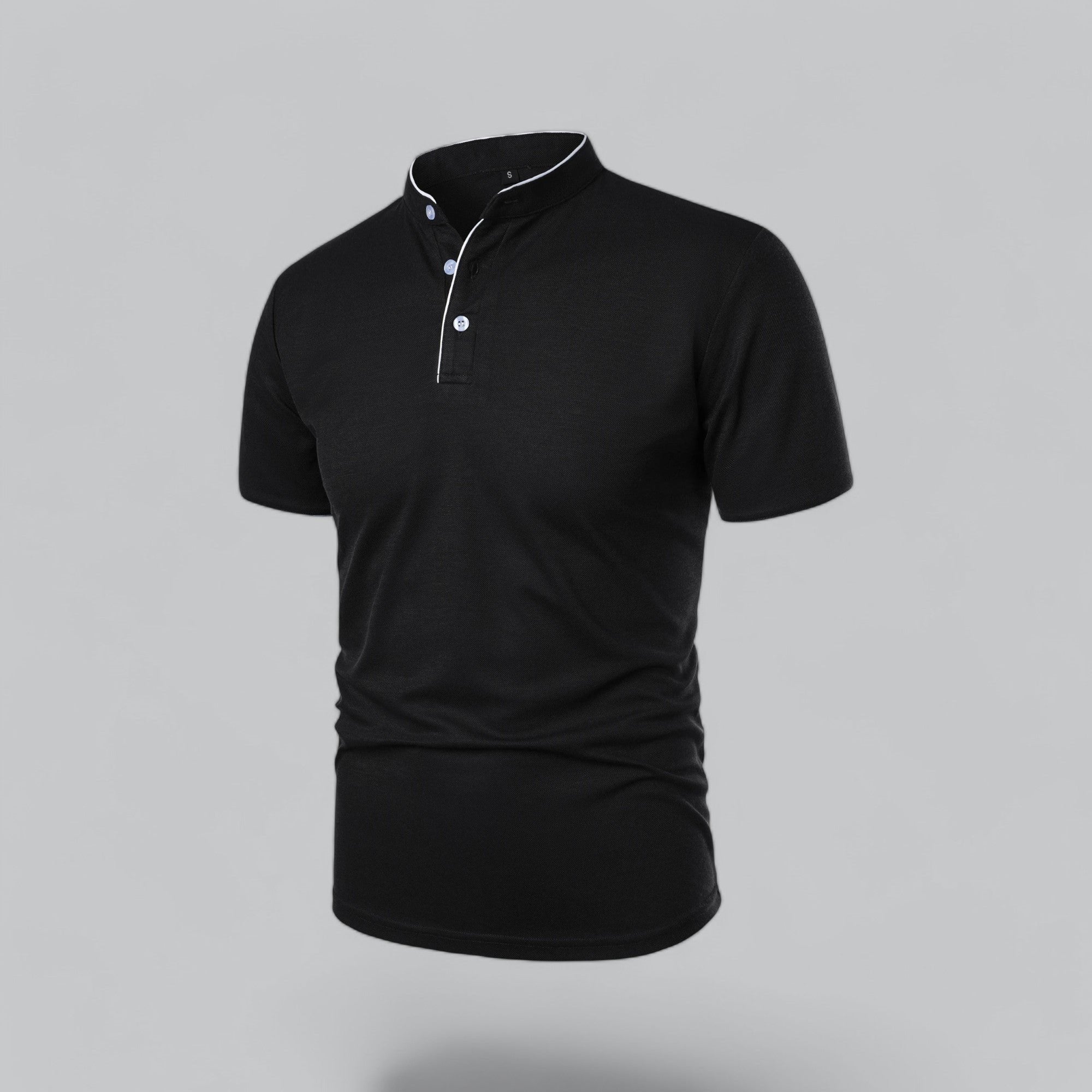 Men's Cotton Mandarin Collar Three-Button Polo Shirt