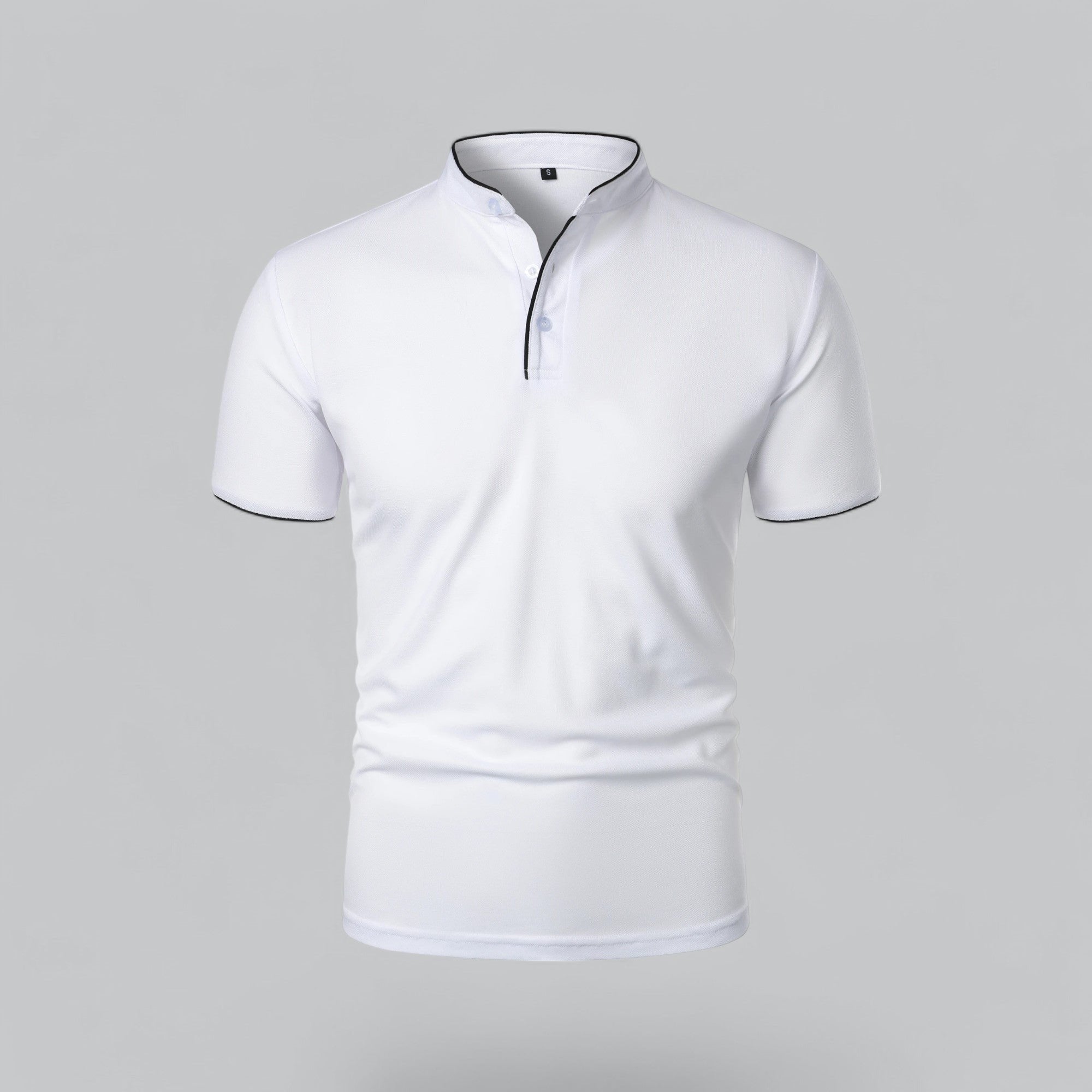 Men's Cotton Mandarin Collar Three-Button Polo Shirt - White
