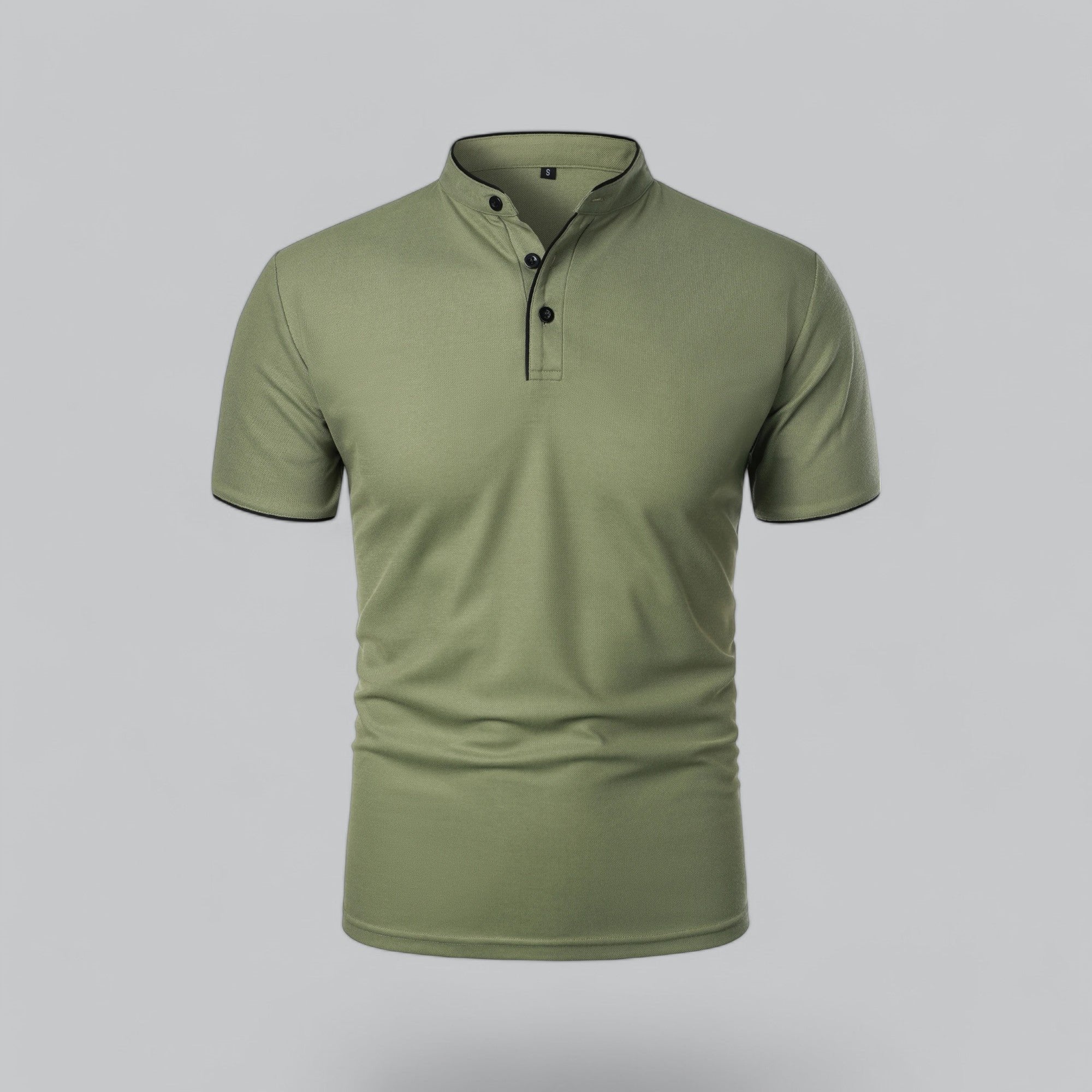 Men's Cotton Mandarin Collar Three-Button Polo Shirt - Green