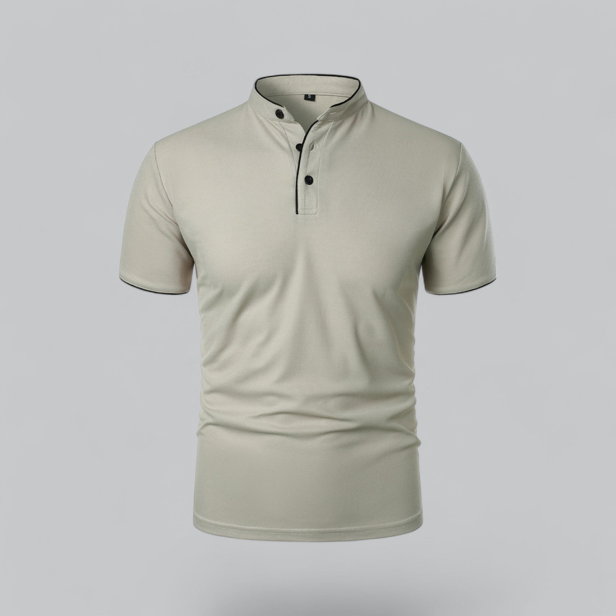 Men's Cotton Mandarin Collar Three-Button Polo Shirt - Light Grey