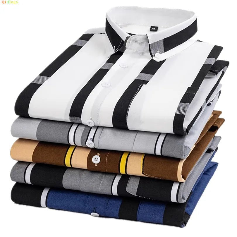 Men's Cotton Shirt Striped Button-Up Long Sleeve