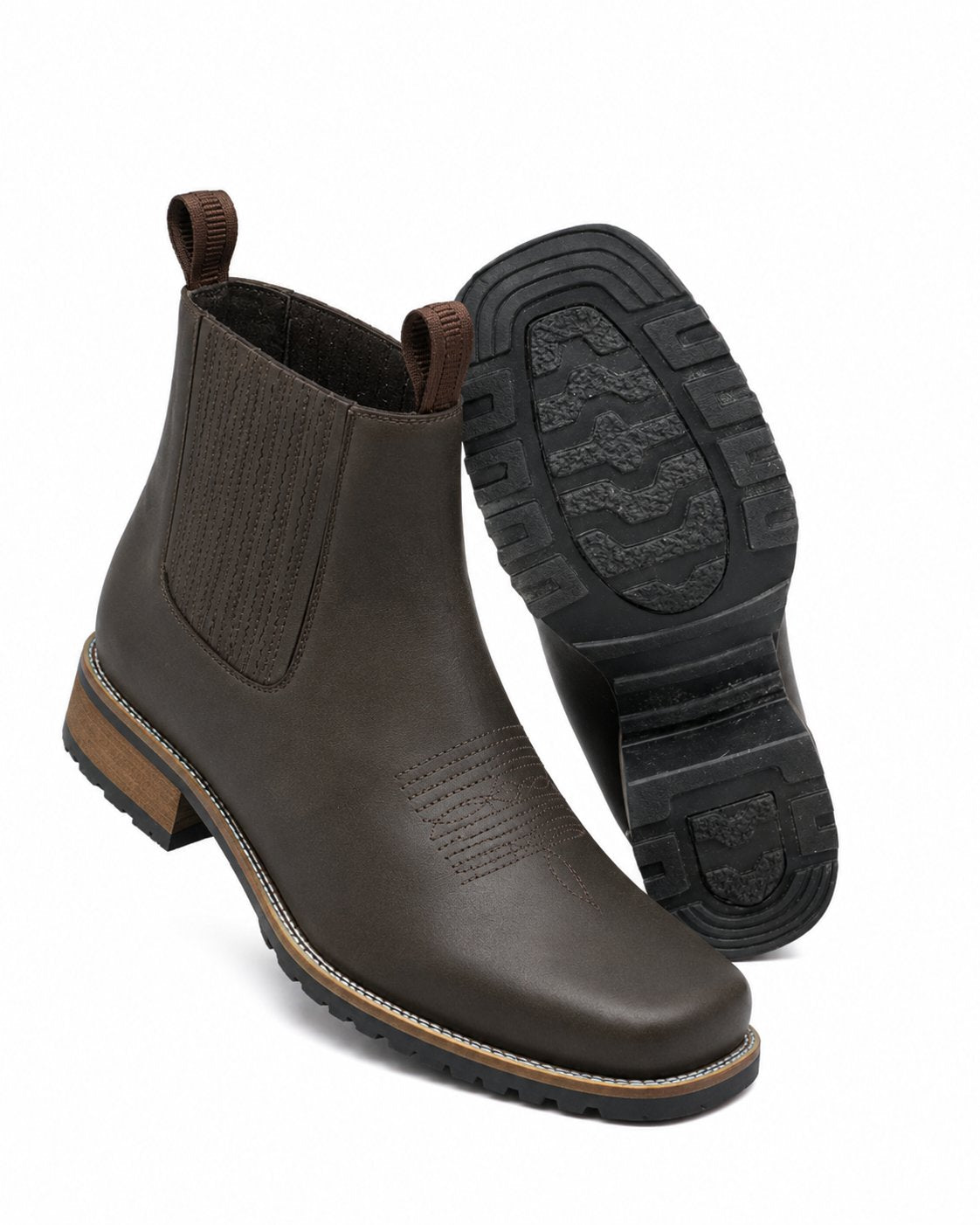Men's Cowboy Boots Leather Chelsea Western Ankle Boots - Dark Brown