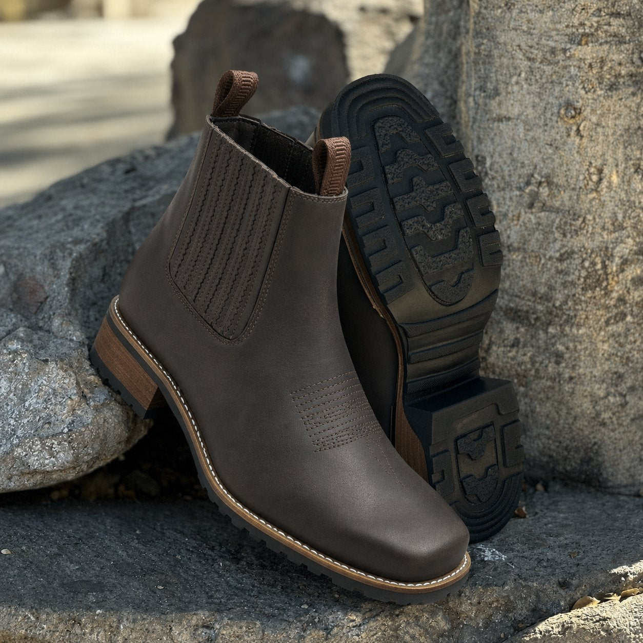 Men's Cowboy Boots Leather Chelsea Western Ankle Boots