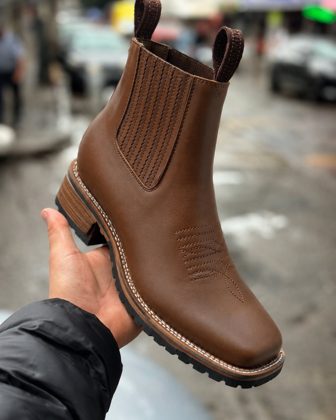 Men's Cowboy Boots Leather Chelsea Western Ankle Boots - Light Brown