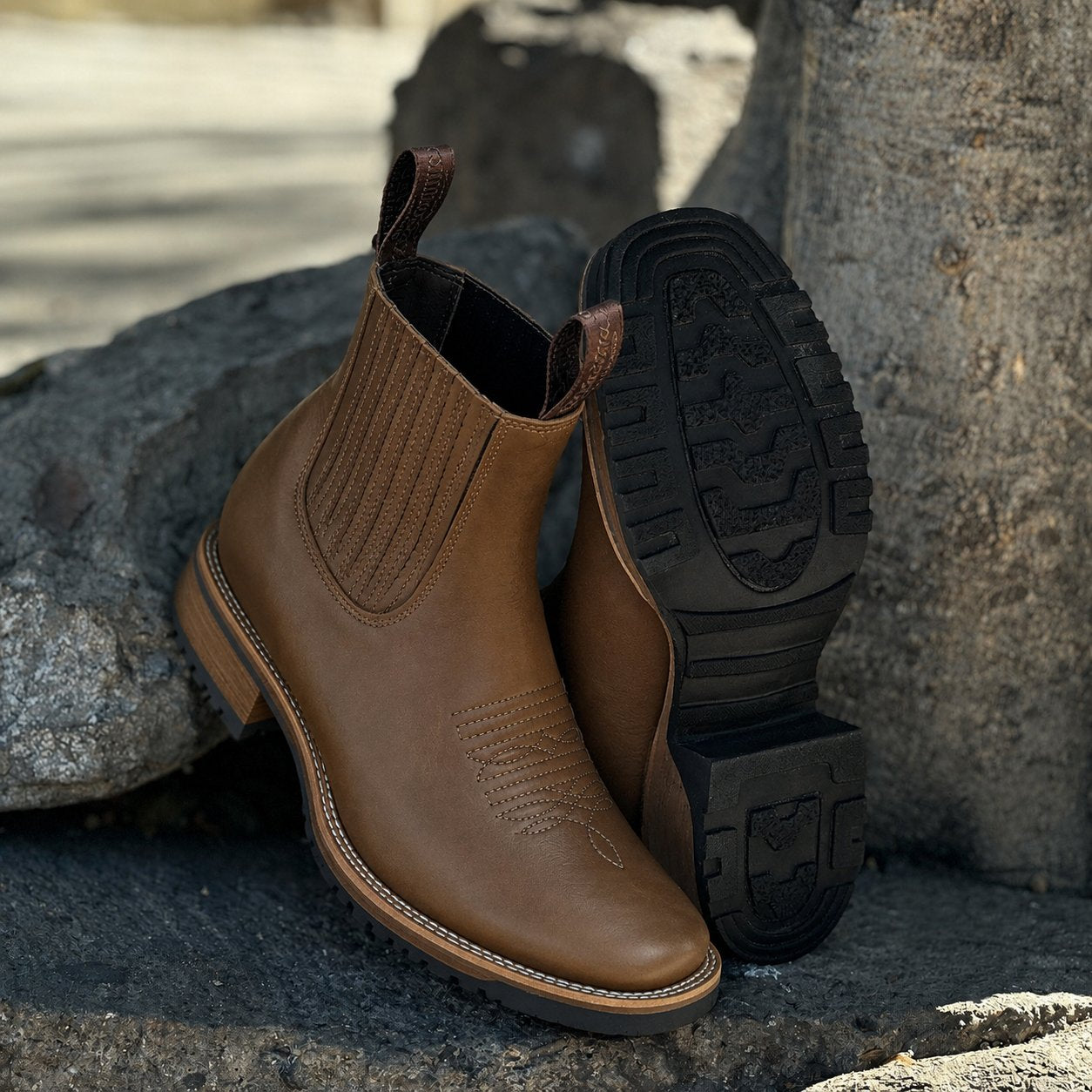 Men's Cowboy Boots Leather Chelsea Western Ankle Boots