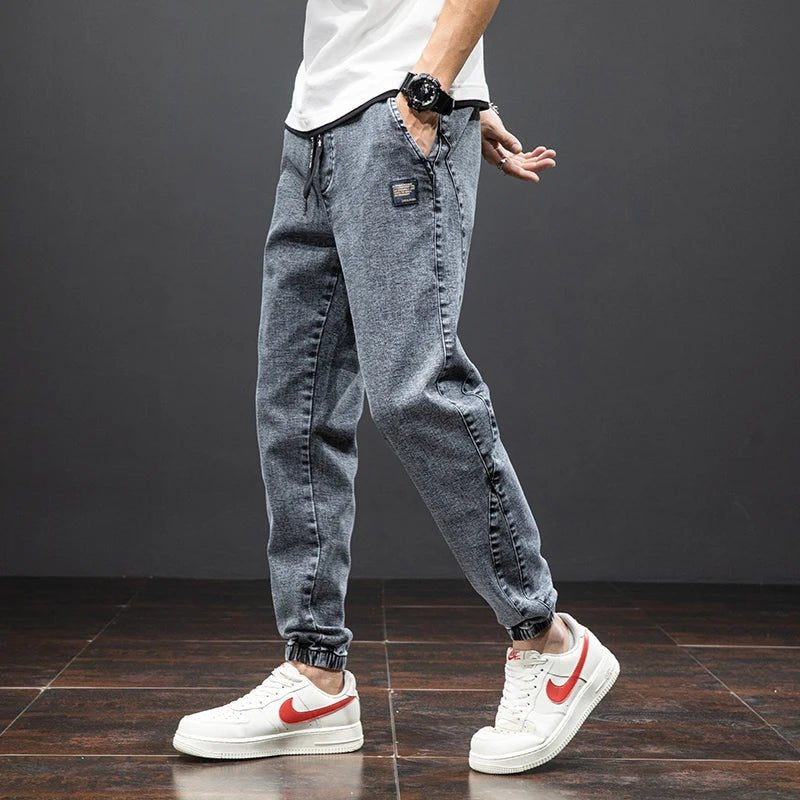Men's Denim Jogger Jeans Drawstring Tapered Casual