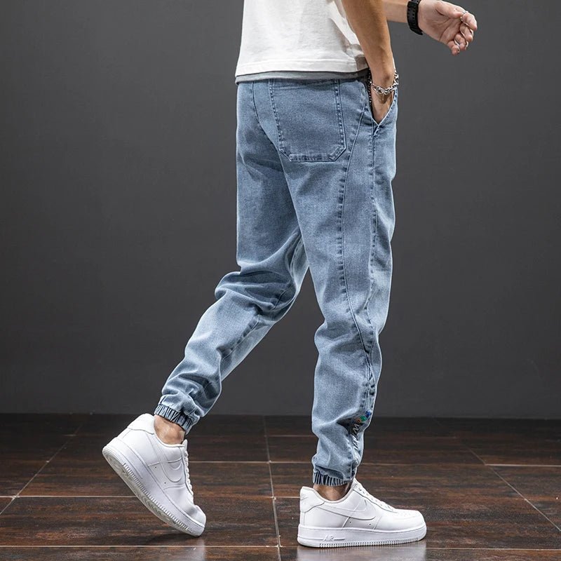 Men's Denim Jogger Jeans Drawstring Tapered Casual