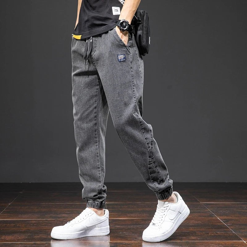 Men's Denim Jogger Jeans Drawstring Tapered Casual - Black