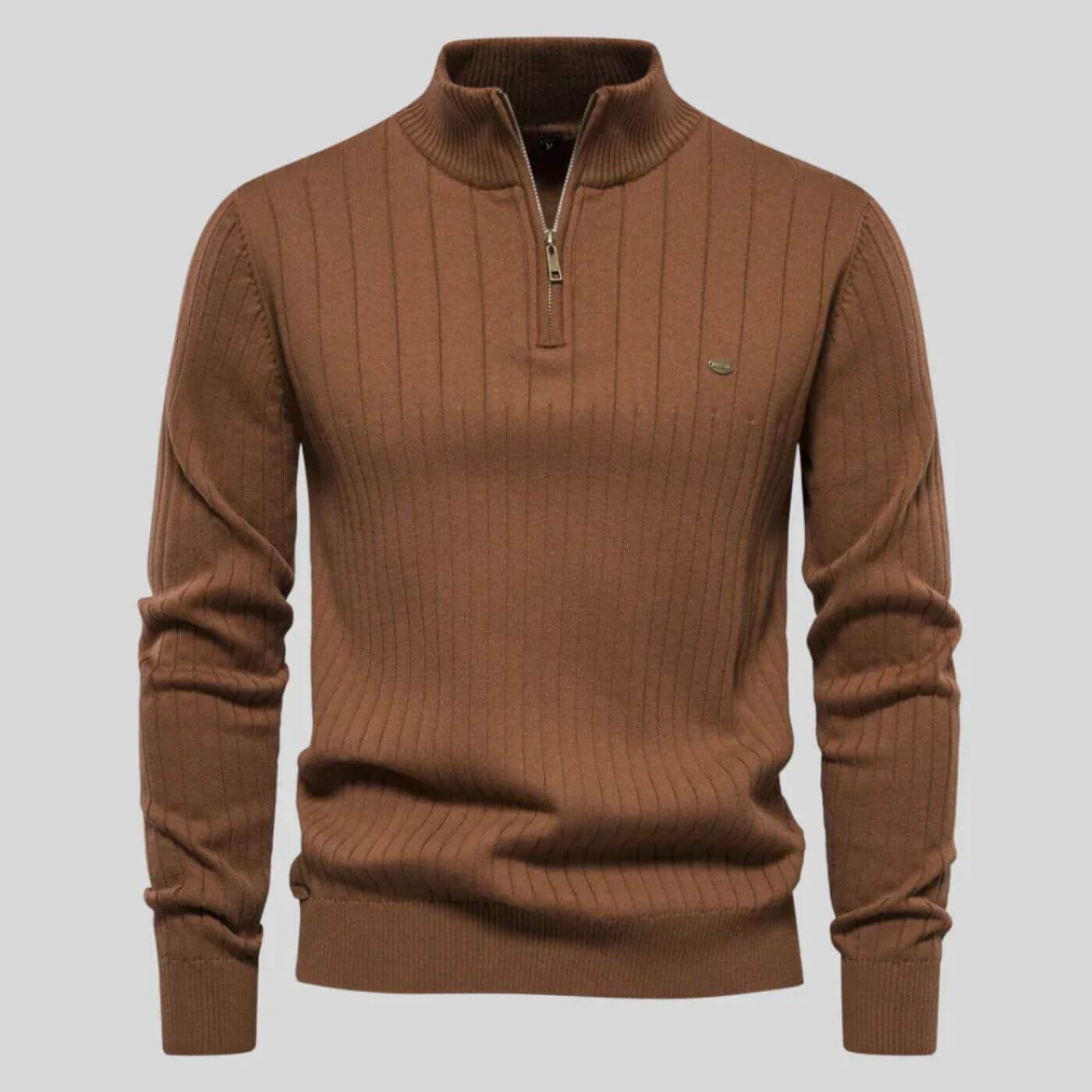 Men's Half Zip Pullover Cotton Polyester Premium Comfort - Brown