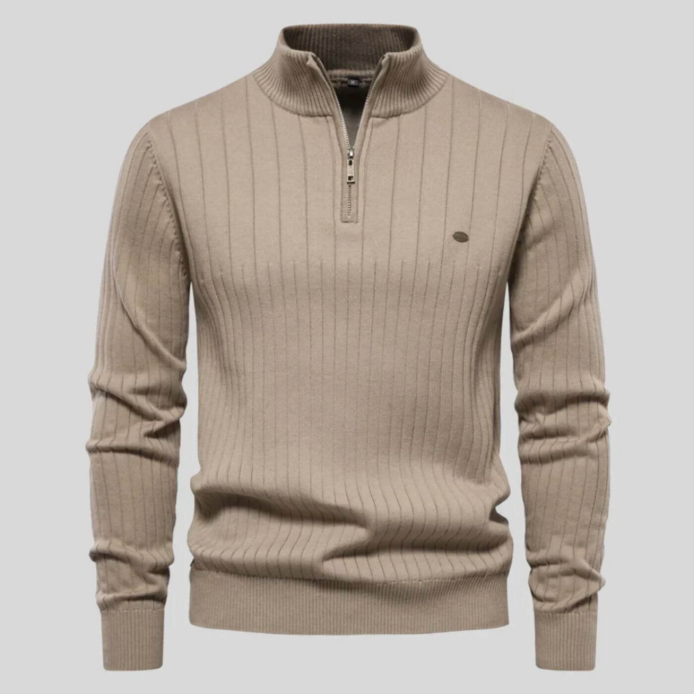 Men's Half Zip Pullover Cotton Polyester Premium Comfort - Beige