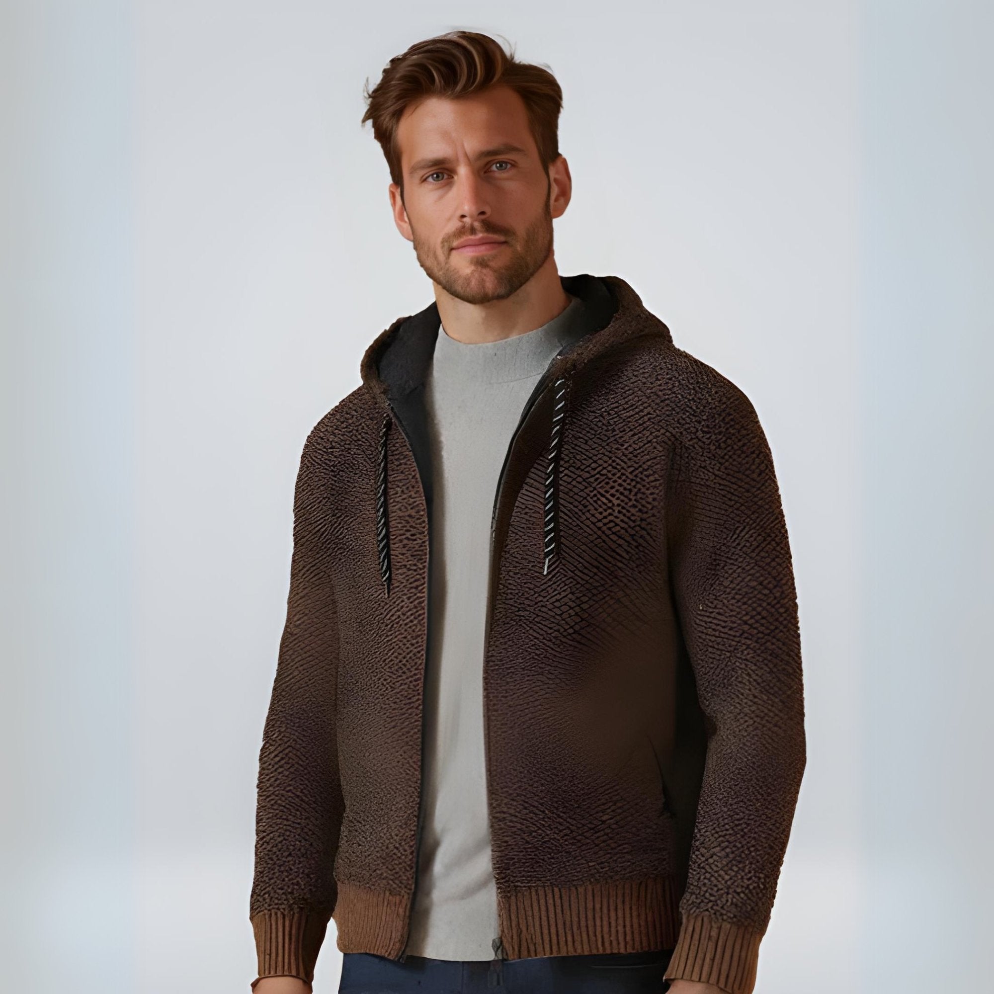 Men's Knit Hoodie Zip-Up Textured Casual Jumper